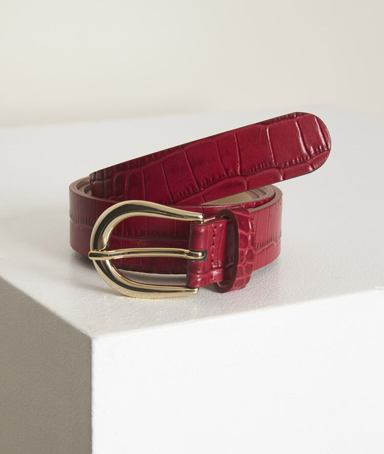 Karine fuchsia mock croc leather belt light fuscia.
