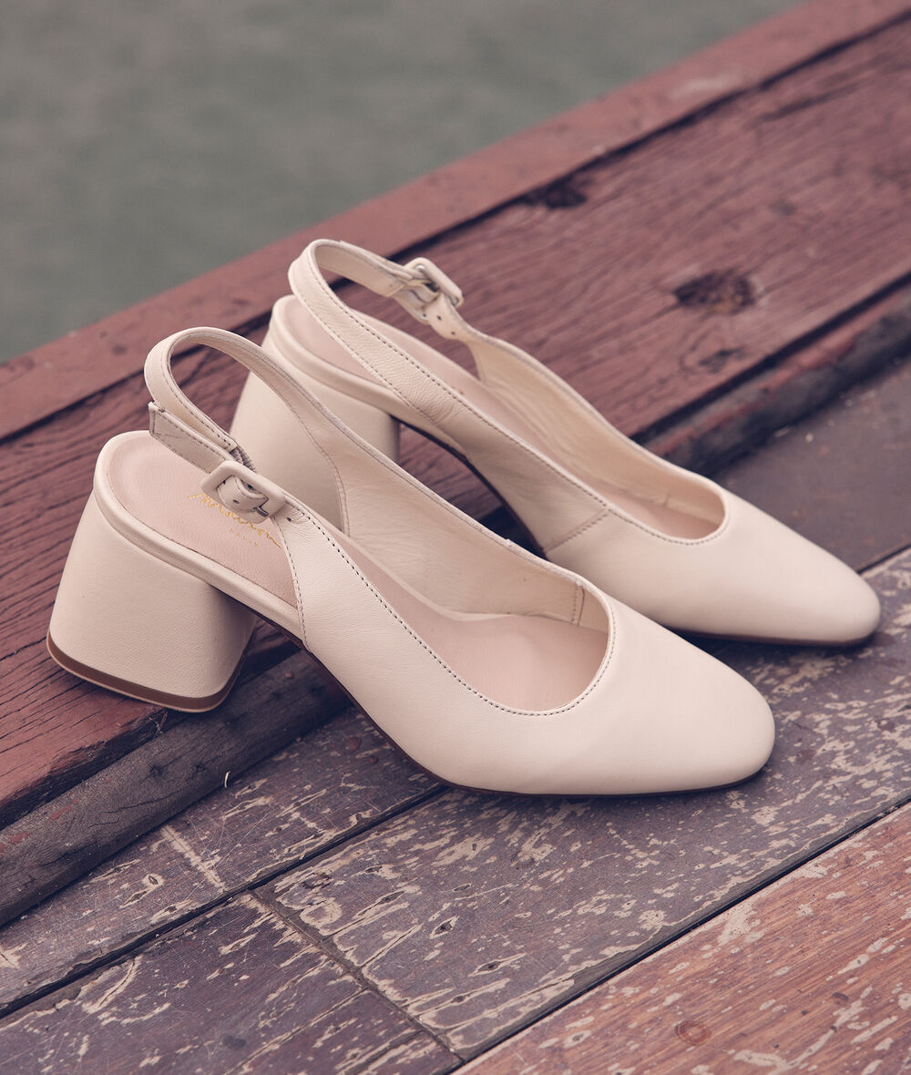 Valentina cream leather sling-back court shoes PhotoZ | 1-2-3