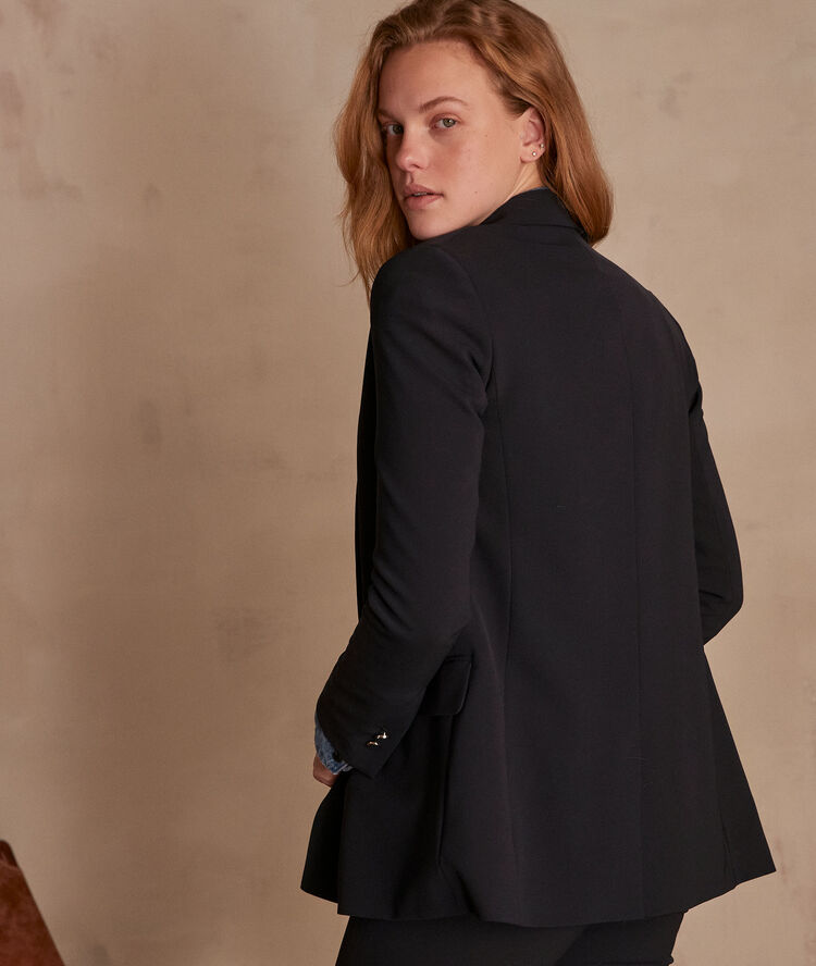 Florine long microfibre jacket navy blue.