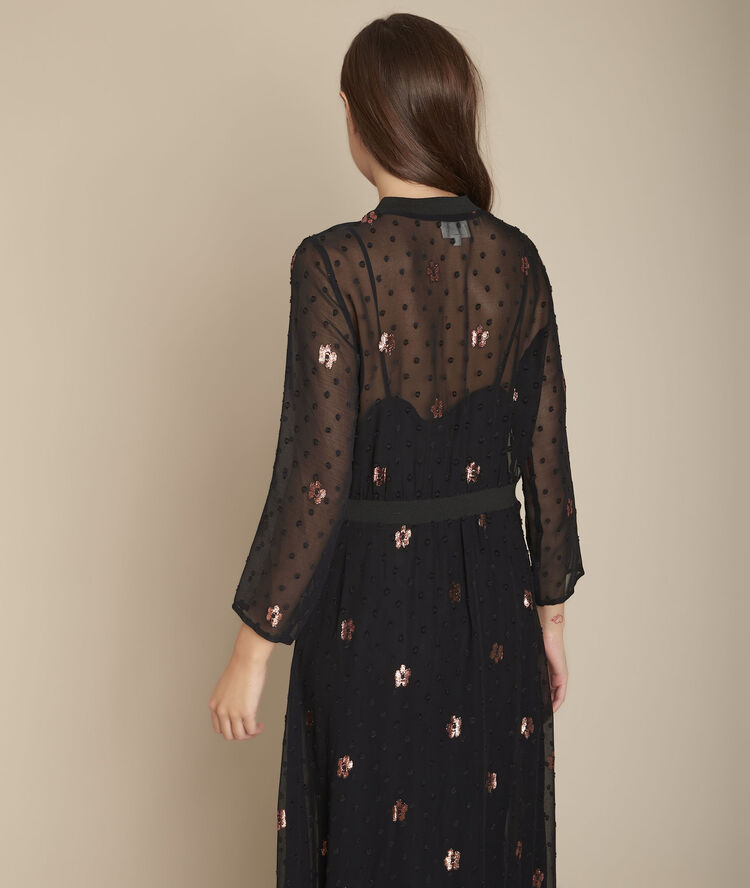 Rosalie embroidery and plumetis dress. black.