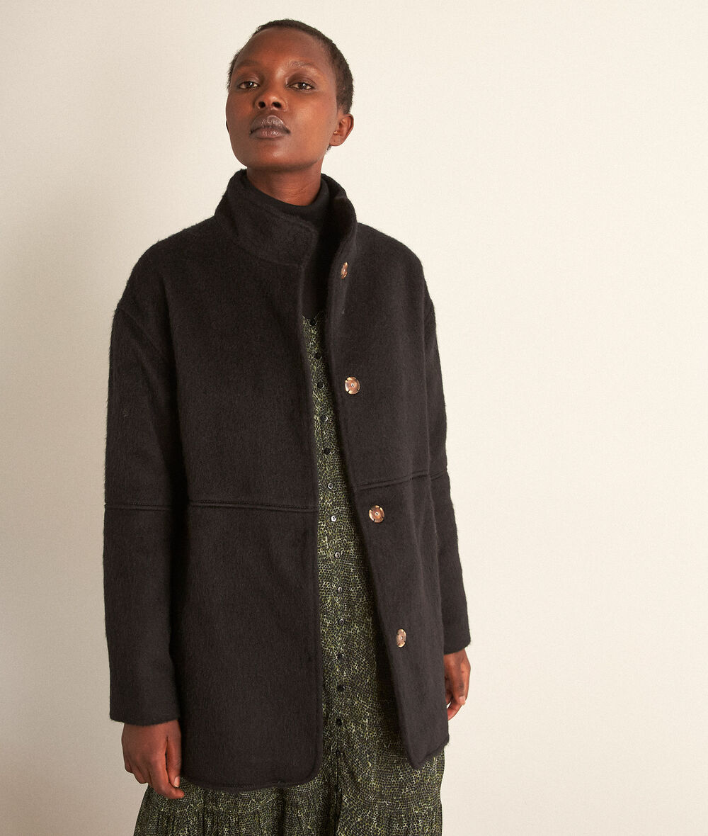 Lamia straight black wool and mohair coat PhotoZ | 1-2-3