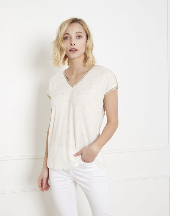 Paon ecru printed lurex T-shirt | 1-2-3 Paon ecru printed lurex T-shirt PhotoZ | 1-2-3