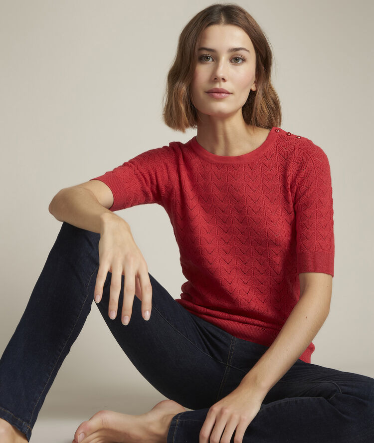 Dali openwork pullover strawberry.