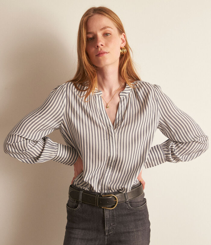 Theonie loose-fitting shirt with grey and white stripes