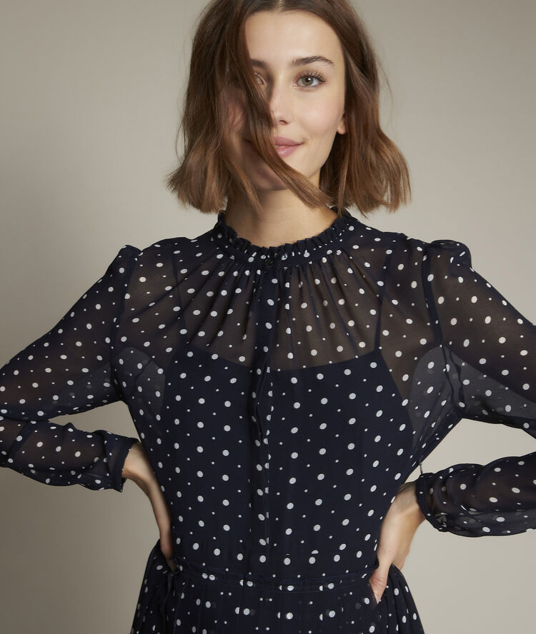 Caliste long polka dot dress navy blue.