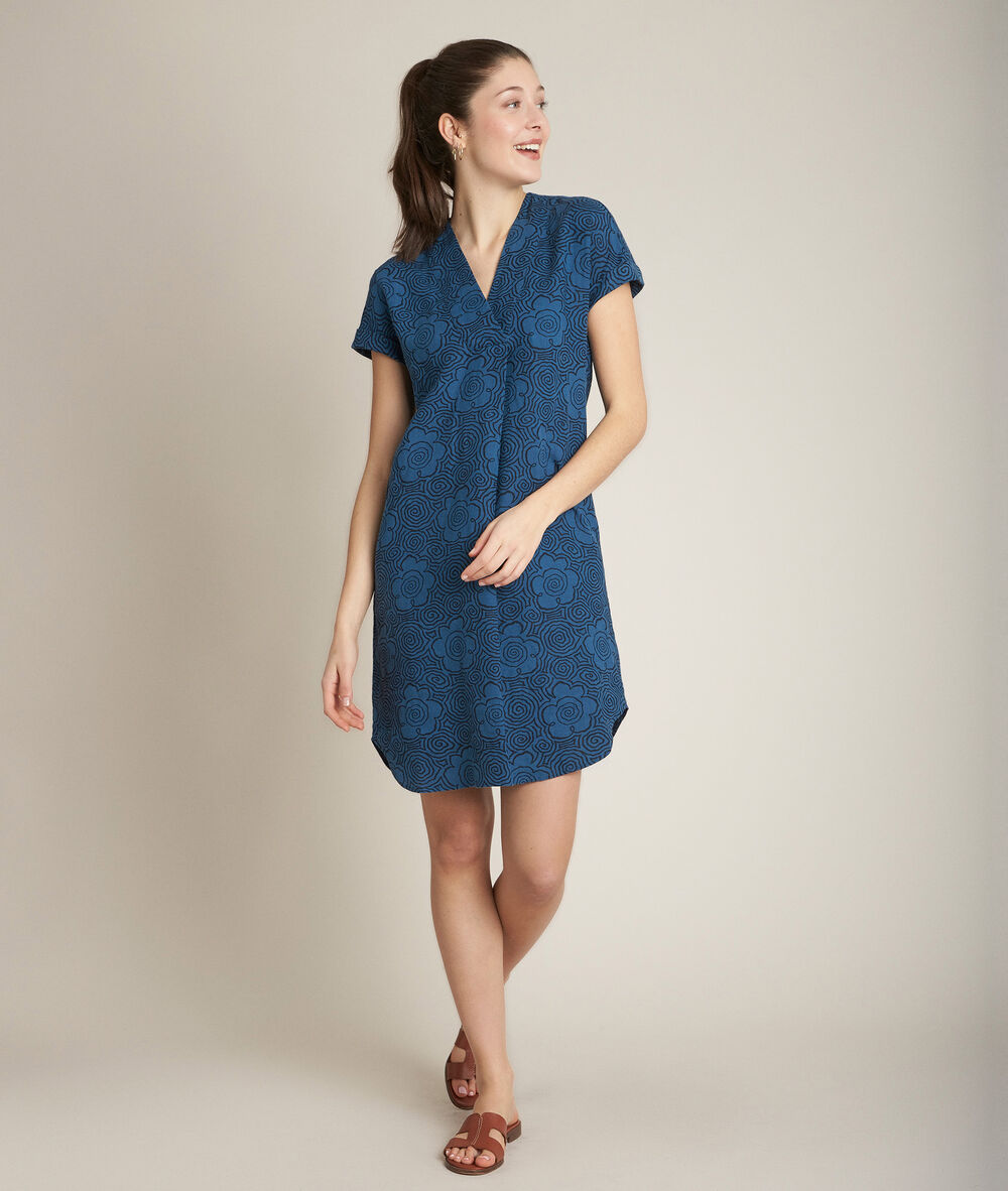 Christina printed linen dress pearly white.