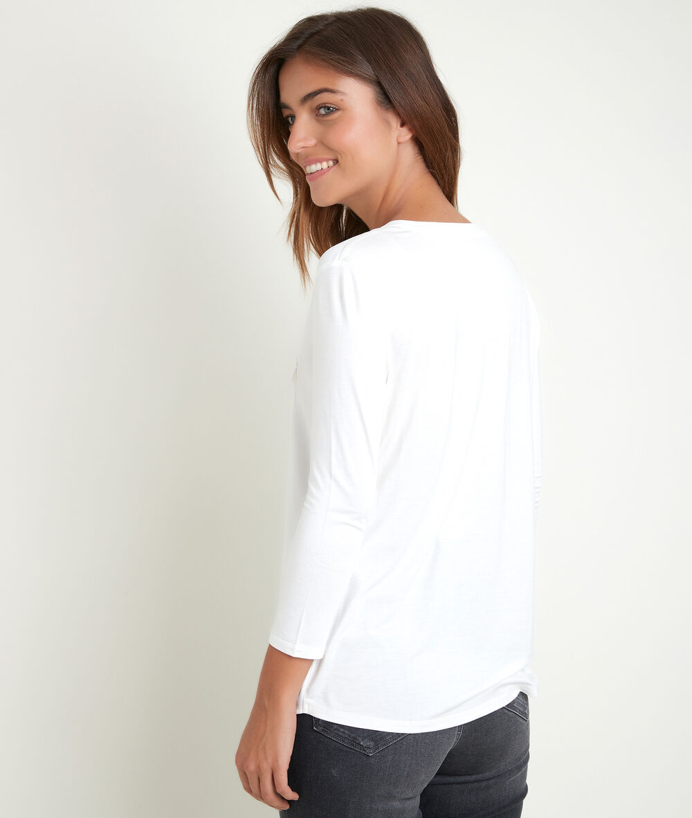 Genna v-neck dual-fabric blouse ecru.