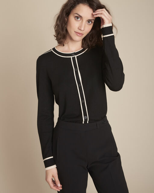 Fontenay black cardigan with striped grosgrain detailing (2) - Maison 123