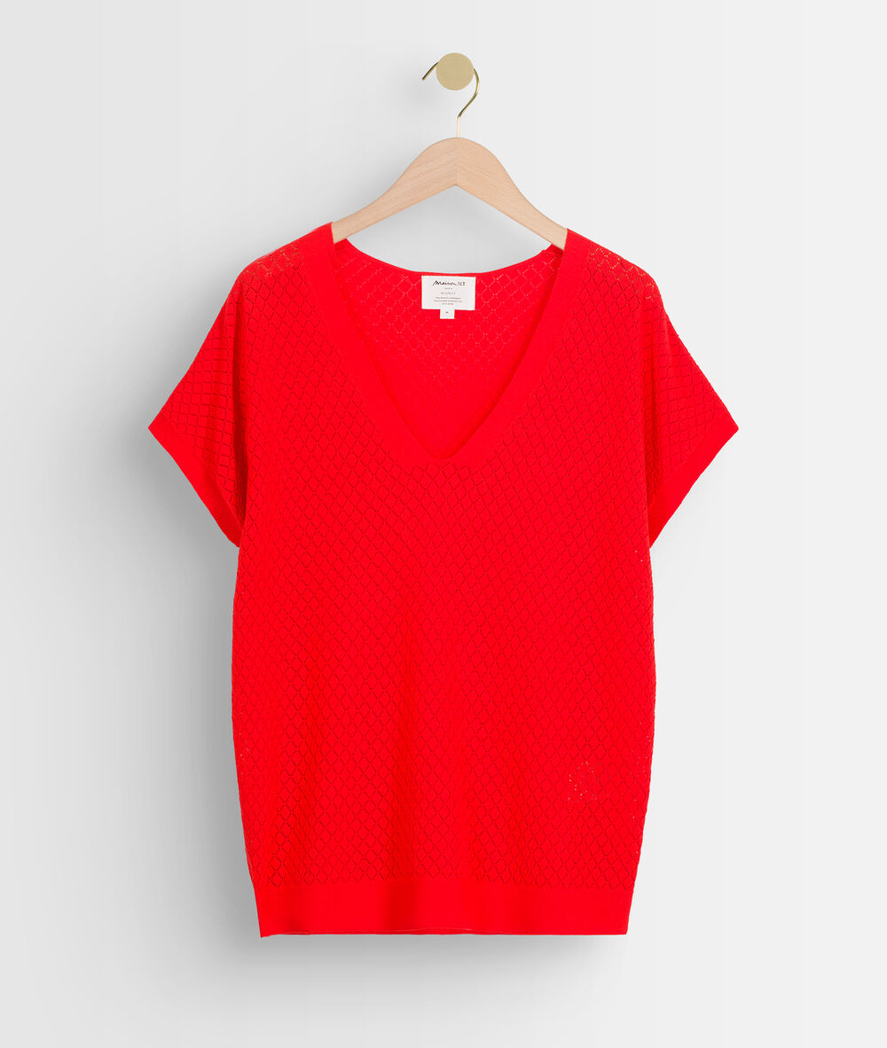 Aline guava-coloured openwork viscose ecovero® jumper goyave.