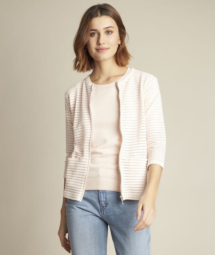 Romeo striped openwork cardigan nude.