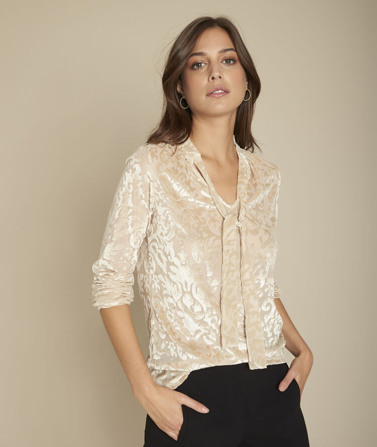 Cherazade black devor&eacute; velvet t-shirt gold.