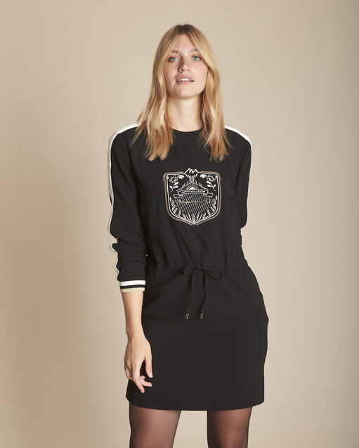 Innocence black jersey dress with bands and embroidery (1) - Maison 123