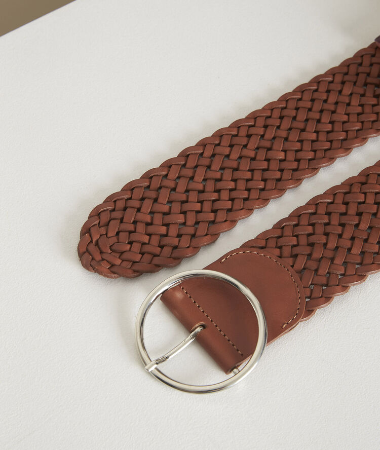 Kleopatre wide braided leather belt guava.