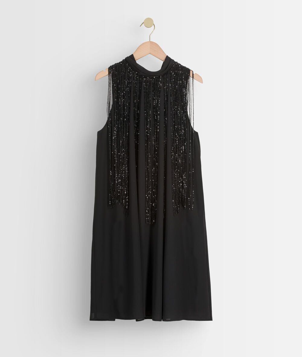 Chachacha black sleeveless dress with sequinned fringes PhotoZ | 1-2-3