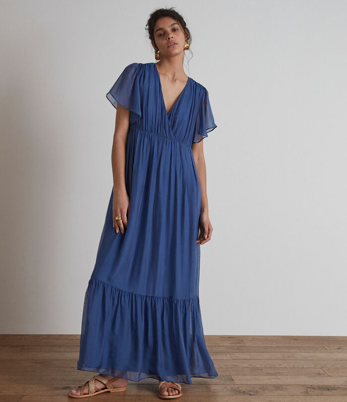 Robe longue en soie bleue Gretel PhotoZ | 1-2-3