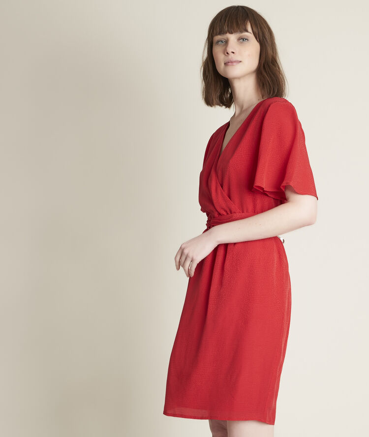 Carly jacquard silk dress  coral.