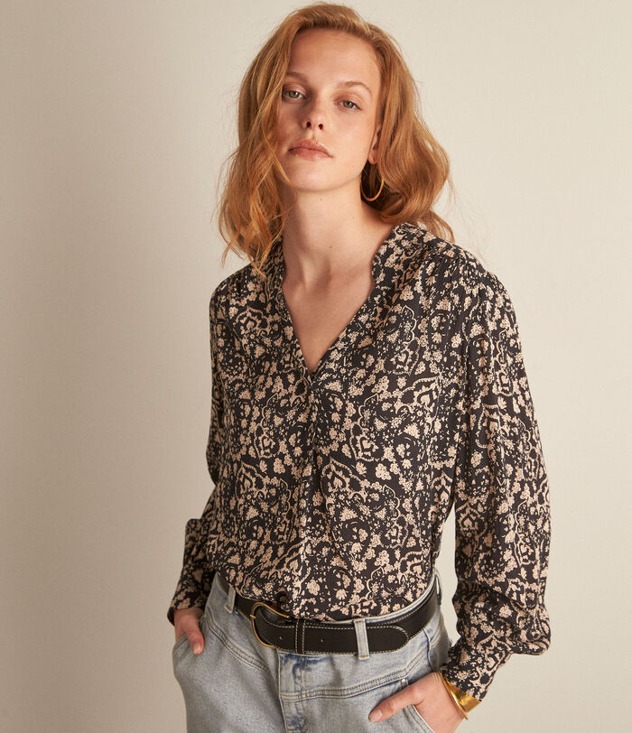 Chlea black printed loose-fitting blouse