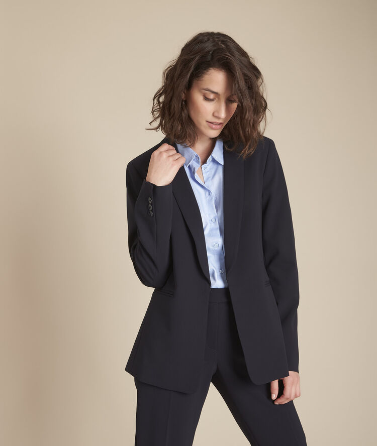 Stella navy microfibre shawl collar jacket navy.