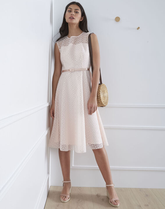 Honorine powder pink lace dress with belt | 1-2-3 Honorine powder pink lace dress with belt PhotoZ | 1-2-3