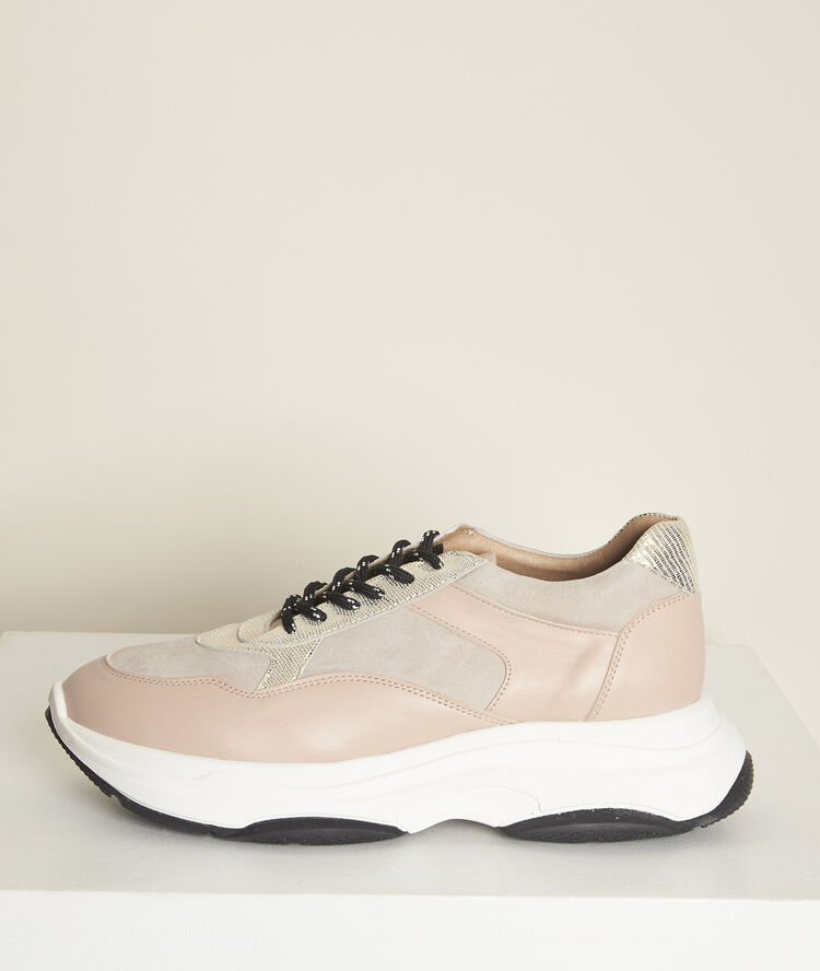Nina leather platform trainers nude.