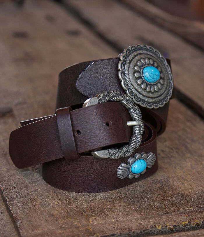Dilie brown leather belt with turquoise stones