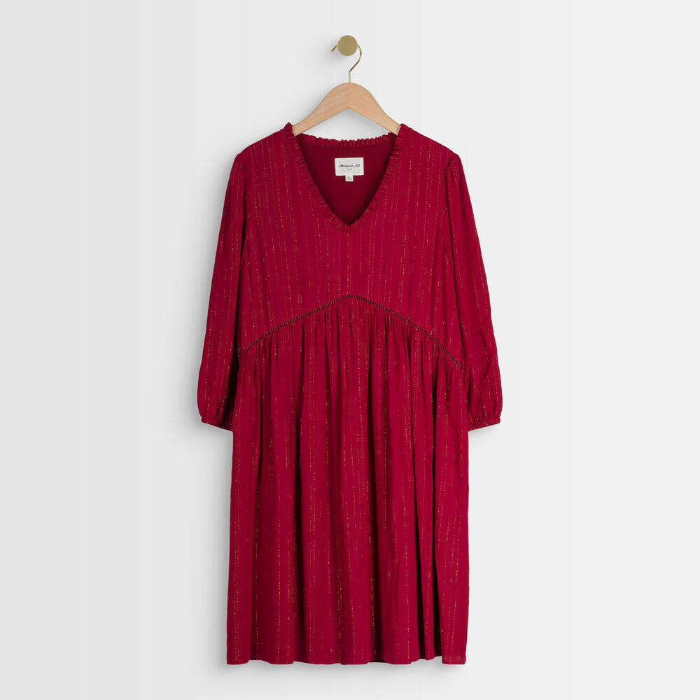Larissa red a-line dress in lurex bourgogne.
