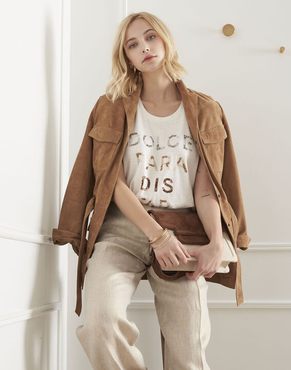 Petra ecru print slogan T-shirt | 1-2-3 Petra ecru print slogan T-shirt PhotoZ | 1-2-3