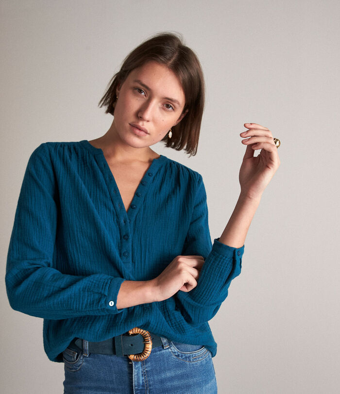 LAETI teal cotton gauze blouse PhotoZ | 1-2-3