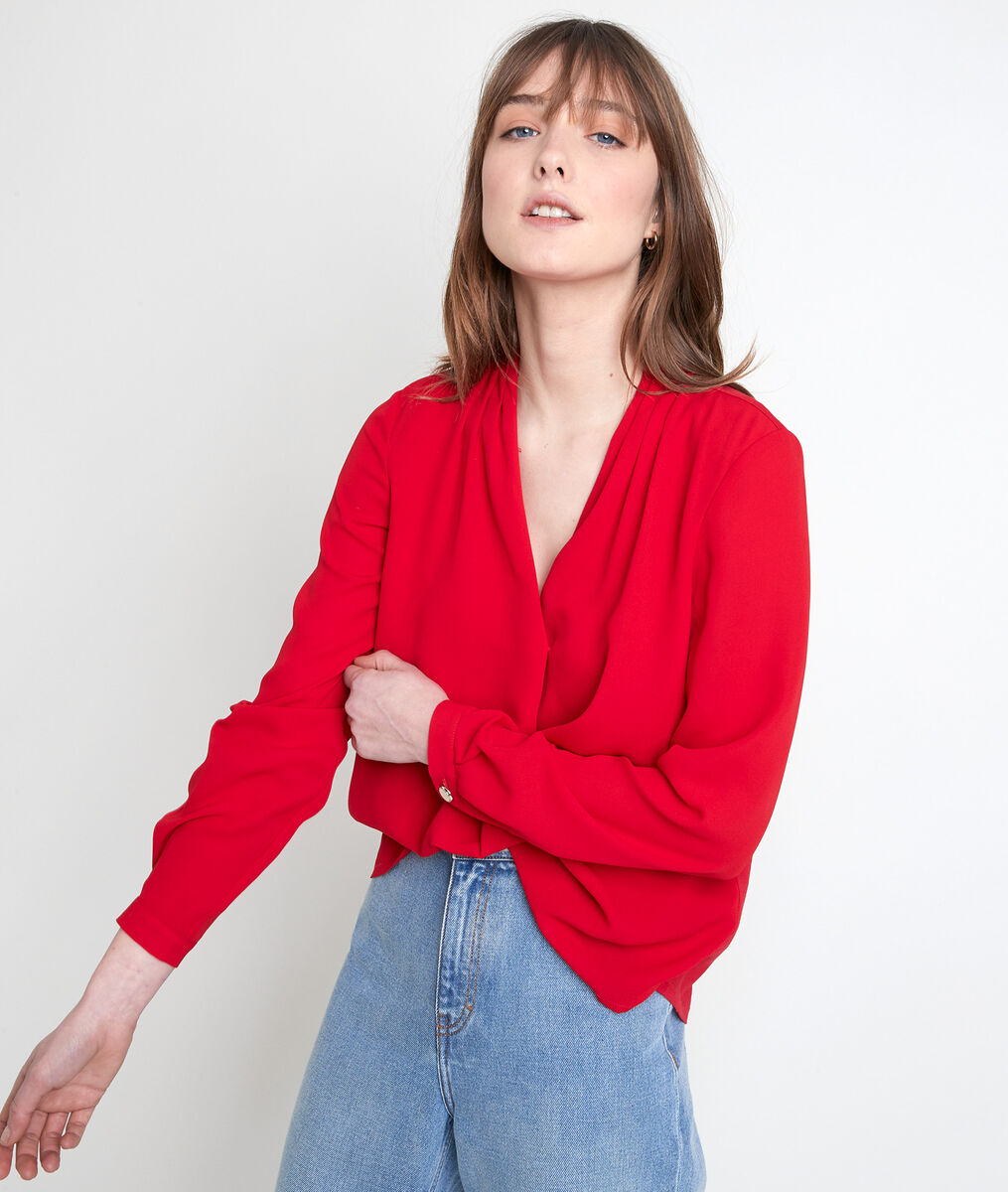 DAVINA red two-fabric blouse | 1-2-3 DAVINA red two-fabric blouse PhotoZ | 1-2-3