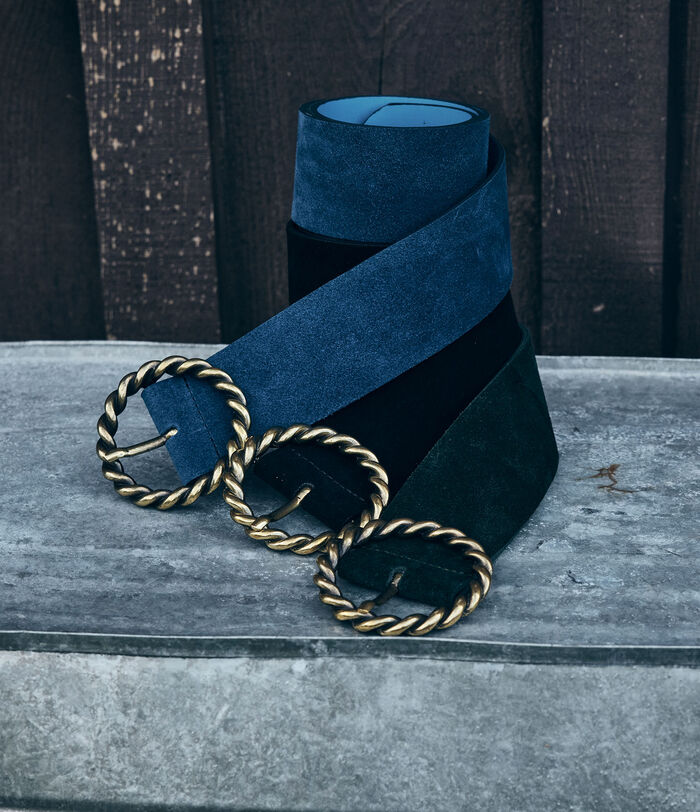 Donna royal-blue suede belt with intricate buckle