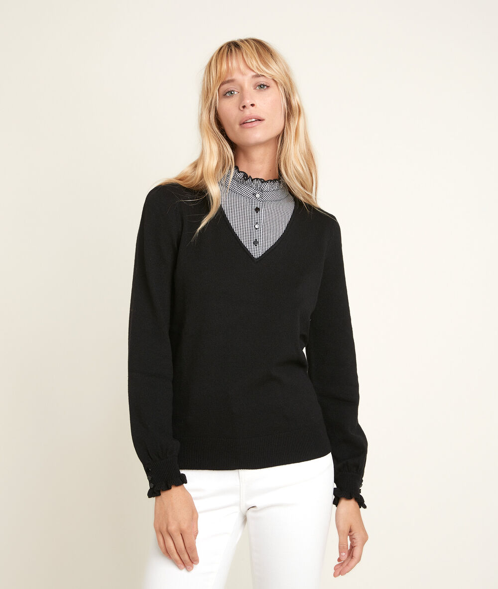 Reverso pullover with decorative collar noir.