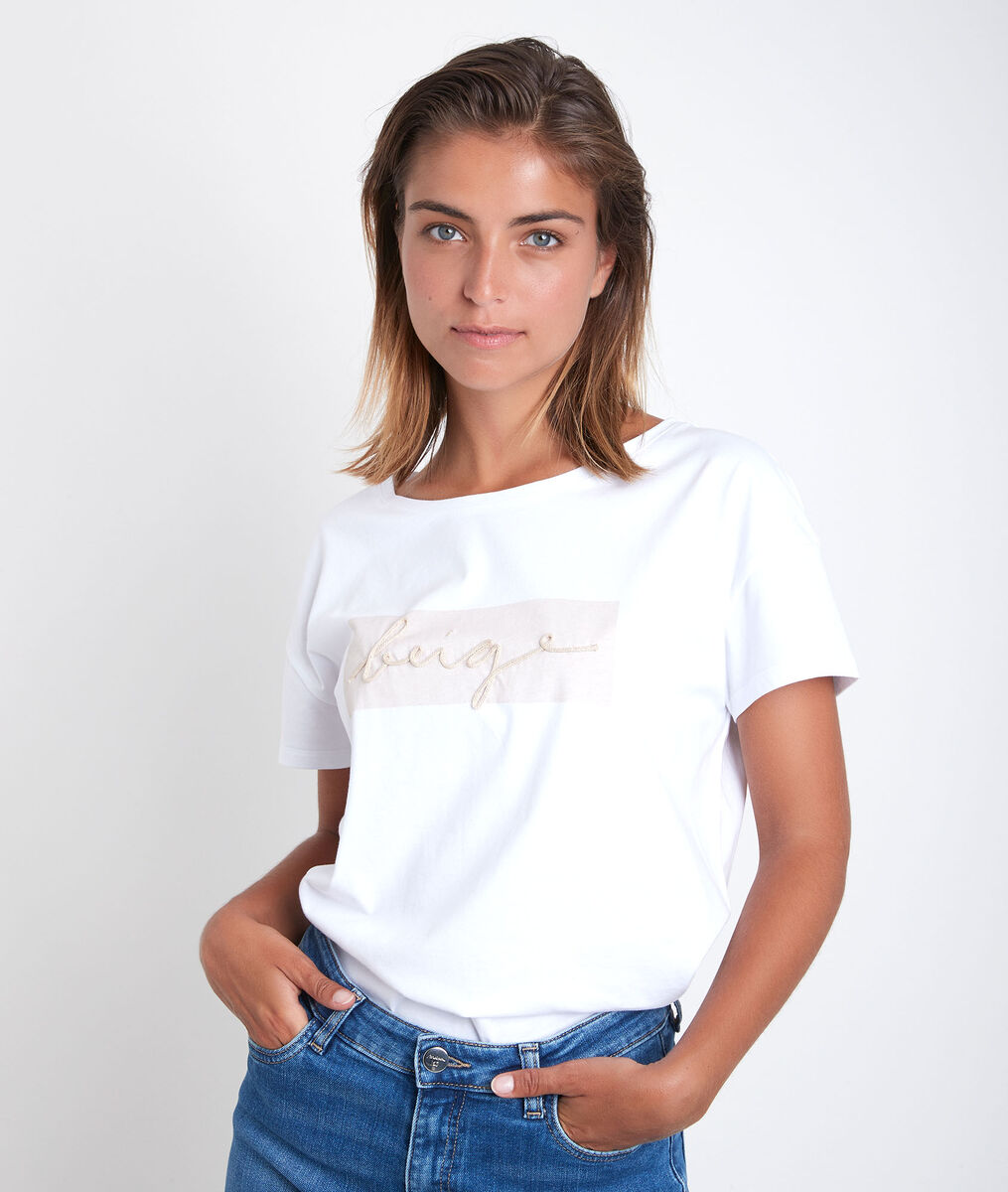Djina embroidered ecru T-shirt | 1-2-3 Djina embroidered ecru T-shirt PhotoZ | 1-2-3