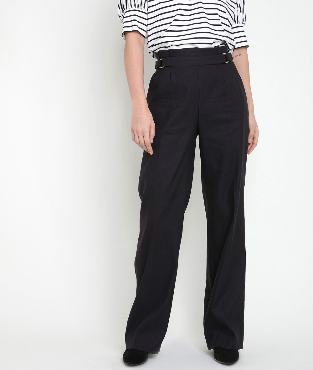 Filipo black linen blend wide-legged trousers noir.