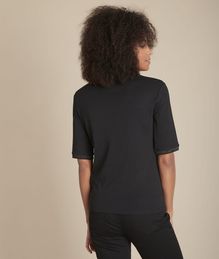 Claudia black polo shirt with lurex collar black.