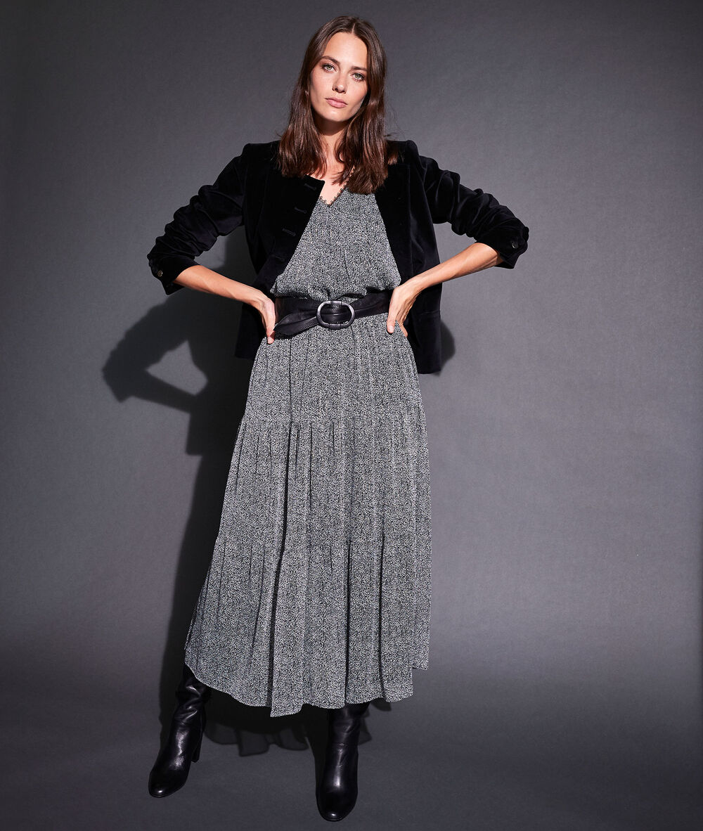 Ginko speckled print maxi skirt noir/blanc.