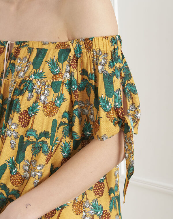 Vananas yellow pineapple print blouse buttercup.