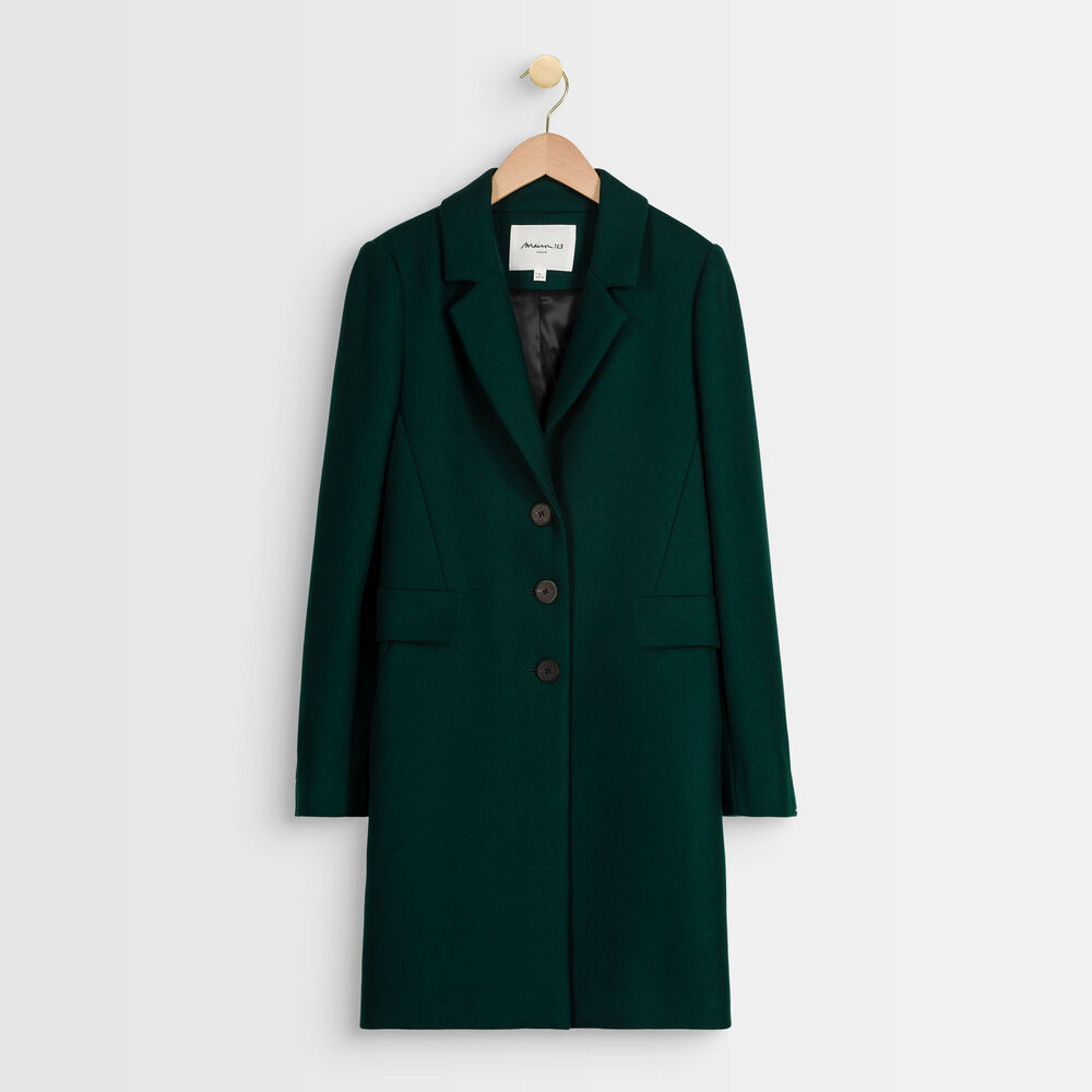 Plume straight emerald wool coat emeraude.