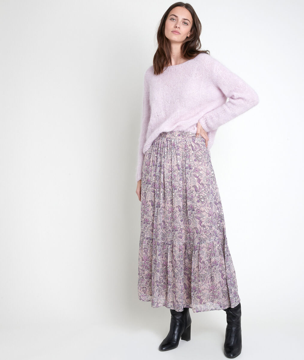 Elena mauve printed skirt | 1-2-3 Elena mauve printed skirt PhotoZ | 1-2-3