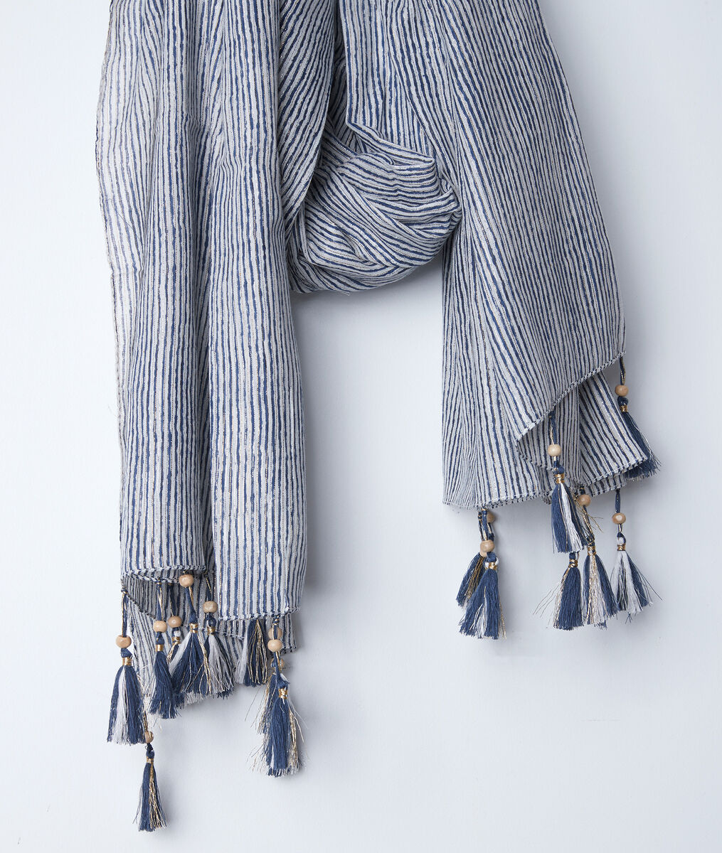 Bayron blue striped fringed scarf | 1-2-3 Bayron blue striped fringed scarf PhotoZ | 1-2-3