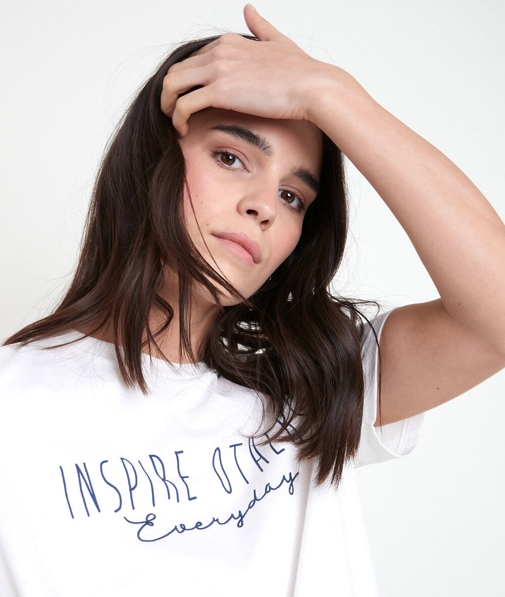 Irma ecru cotton t-shirt with slogan ecru.