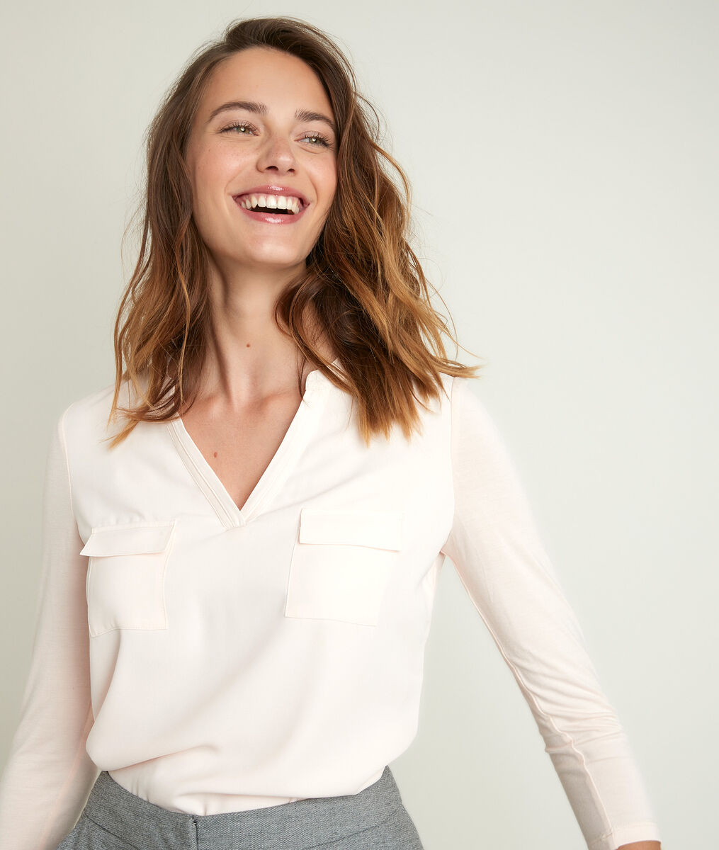 Genna V-neck dual-fabric blouse | 1-2-3 Genna V-neck dual-fabric blouse PhotoZ | 1-2-3