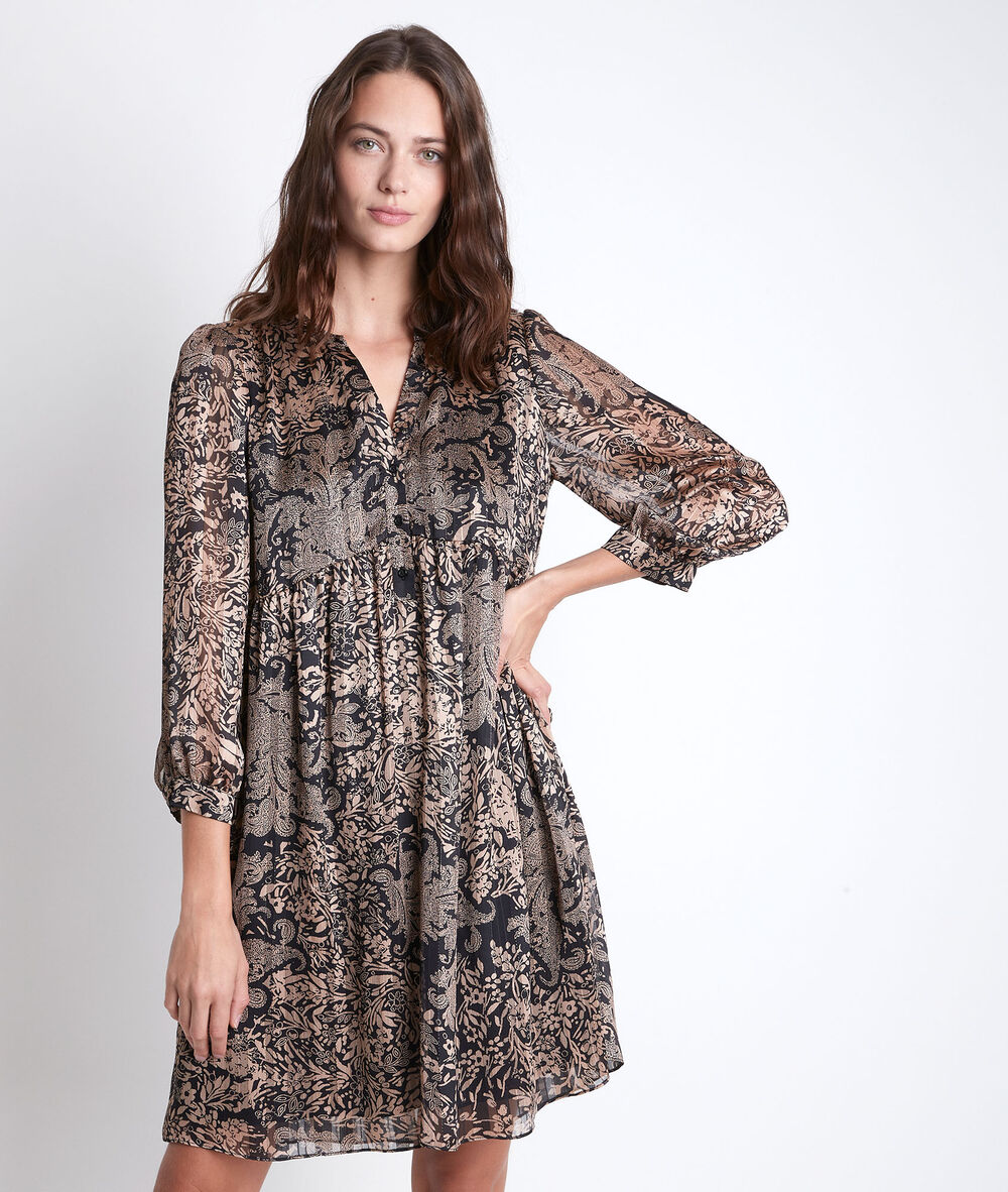 Calypso gold printed dress noir.