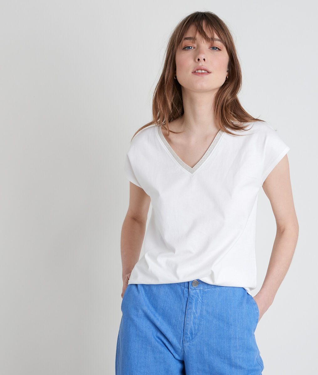 IBIS ecru V-neck T-shirt | 1-2-3 IBIS ecru V-neck T-shirt PhotoZ | 1-2-3