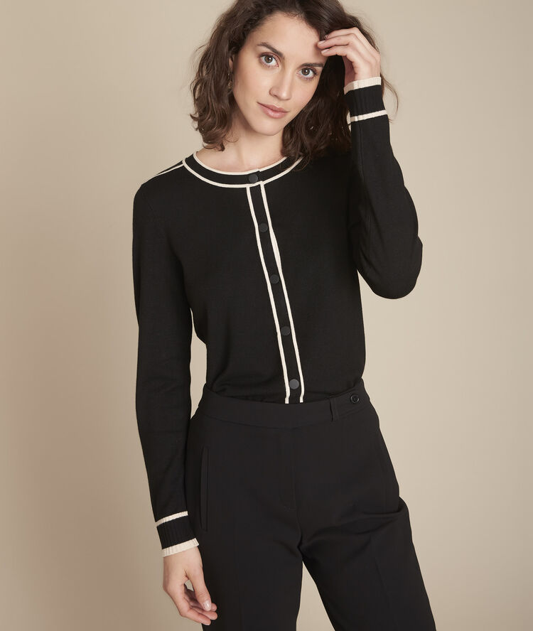Fontenay black cardigan with striped grosgrain detailing black.