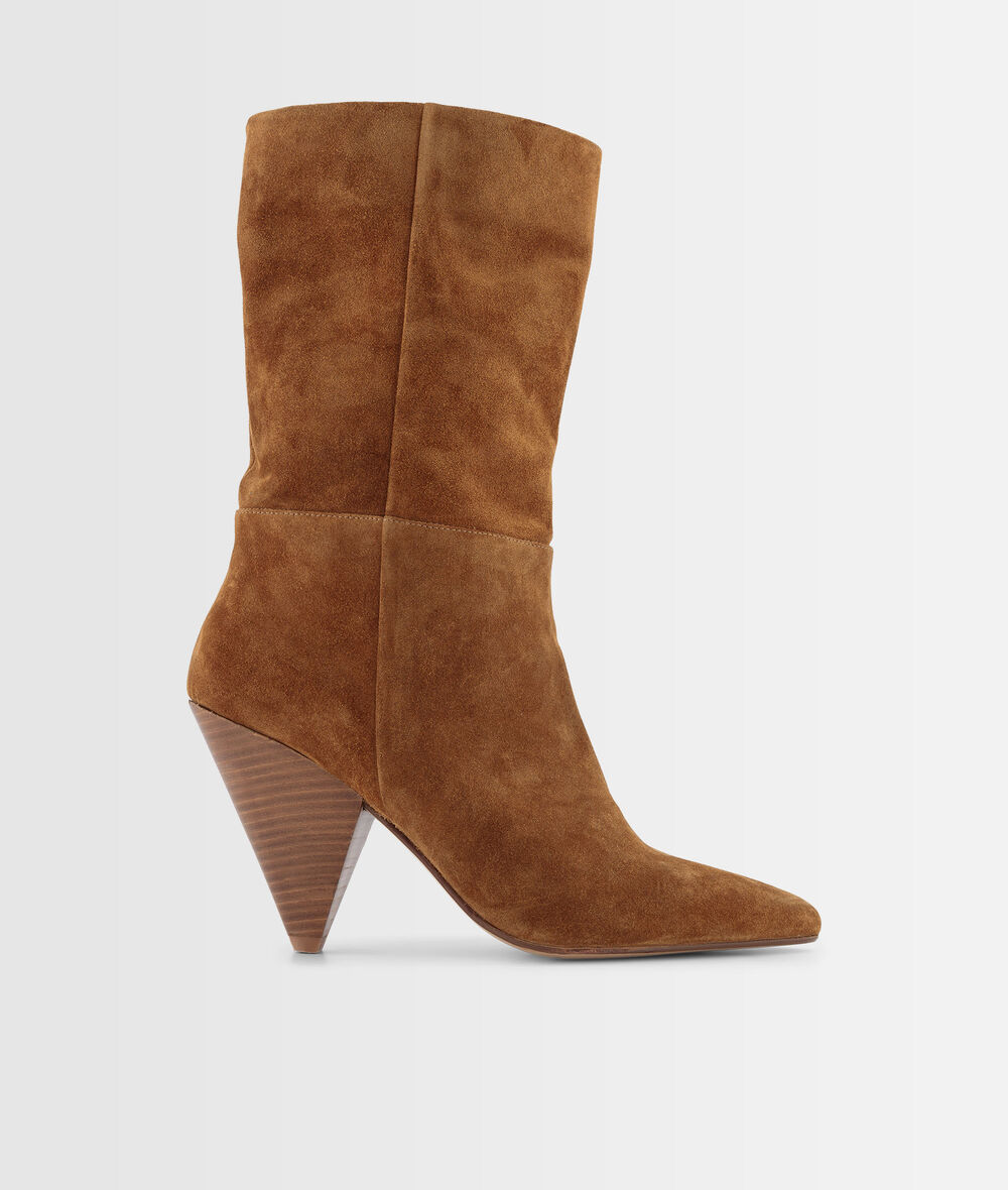 Hedwige camel soft suede leather high-heeled boots PhotoZ | 1-2-3
