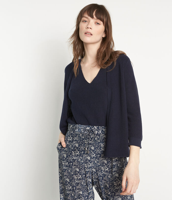 PETRONILLE navy Lyocell, cotton and linen fine-knit cardigan 