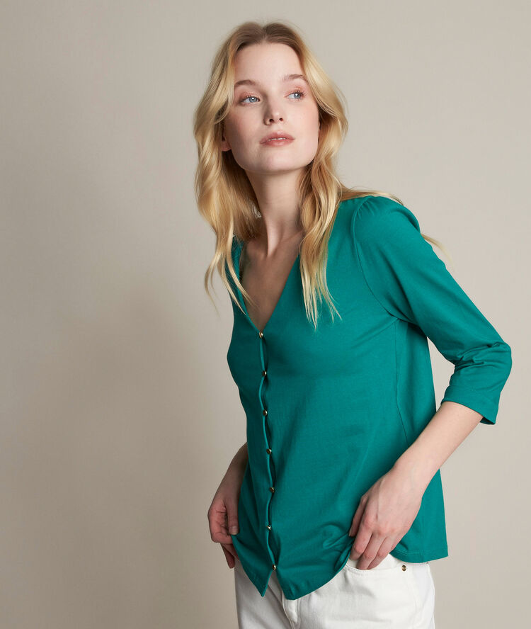 Rosace green buttoned t-shirt sage.
