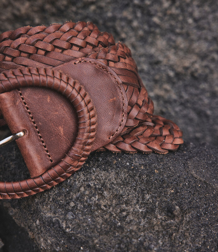 Bill wide camel braided leather and cotton belt PhotoZ | 1-2-3