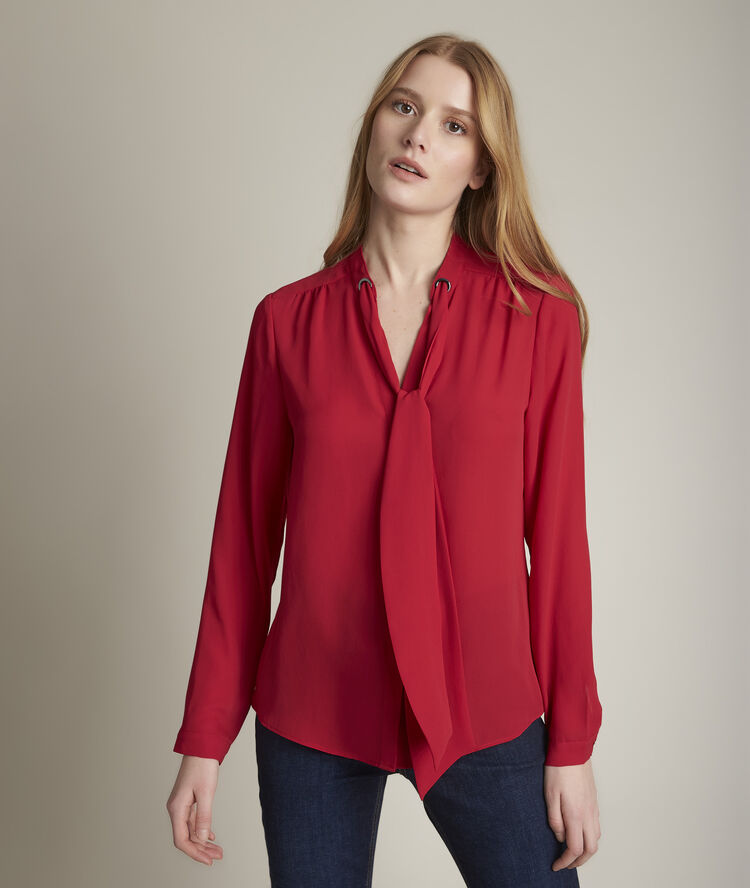 Valence red tie-neck blouse light fuscia.
