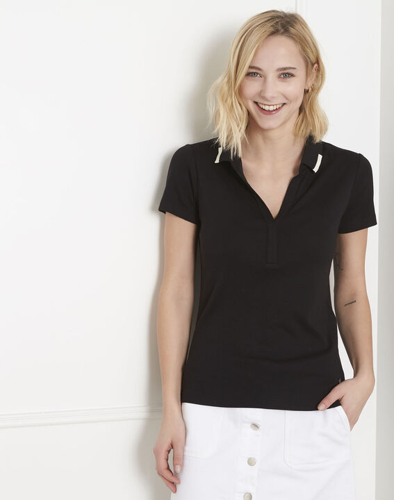 Prudence black T-shirt with polo-shirt neck | 1-2-3 Prudence black T-shirt with polo-shirt neck PhotoZ | 1-2-3